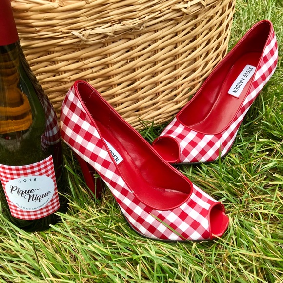 Steve Madden Shoes - Steve Madden Mindy Red Gingham Peep Toe Pumps